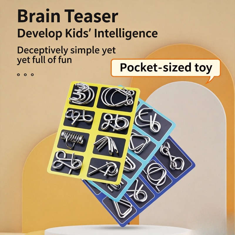 Board Game Idea - 8-teiliges Metall-Puzzle-Set, klassisches Denkspiel, ineinandergreifendes Entsperrspiel,