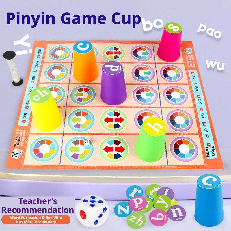 Board Game Recommendation - Beliebtes Kinder-Pinyin-Zuordnungsspiel mit Farbigen Stapelbechern, Frühpädagogisches